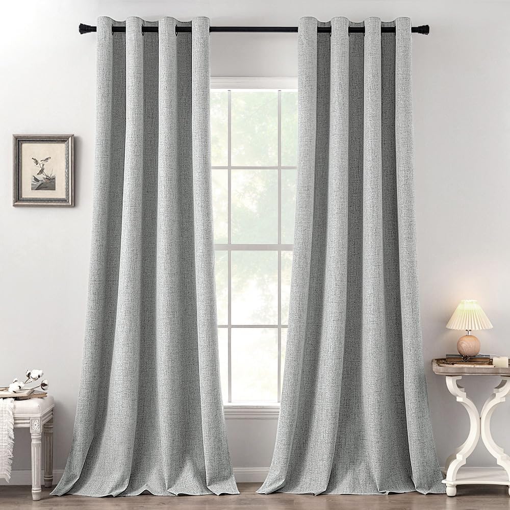 MIULEE 100% Blackout Linen Curtains for Bedroom Thermal Insulated Glacier Gray Grommet Room Darkening Curtains & Drapes for Living Room Nursery 52 x 108 Inch (2 Panels)
