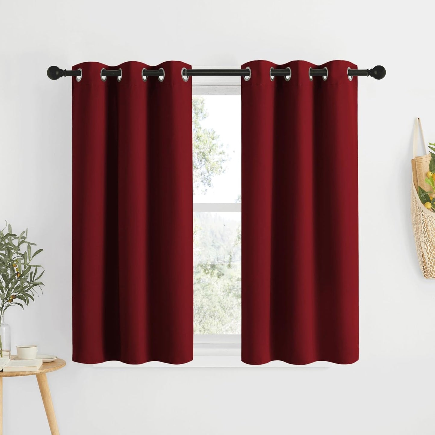NICETOWN Blackout Burgundy Red Curtains and Drapes - Window Treatment Thermal Insulated Solid Grommet Blackout Draperies for Kitchen/Cafe (Set of 2, W34 x L50)