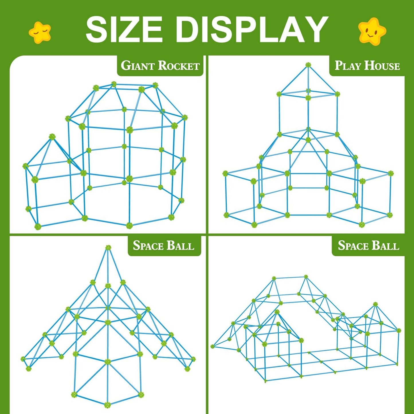 SpringFlower Fort Building Kit for Kids,STEM Construction Toys, Educational Gift for 3 4 5 6 7 8 9 10 11 12 Years Old Boys and Girls,Ultimate Creative Set for Indoor & Outdoors Activity,200 Pcs,Green