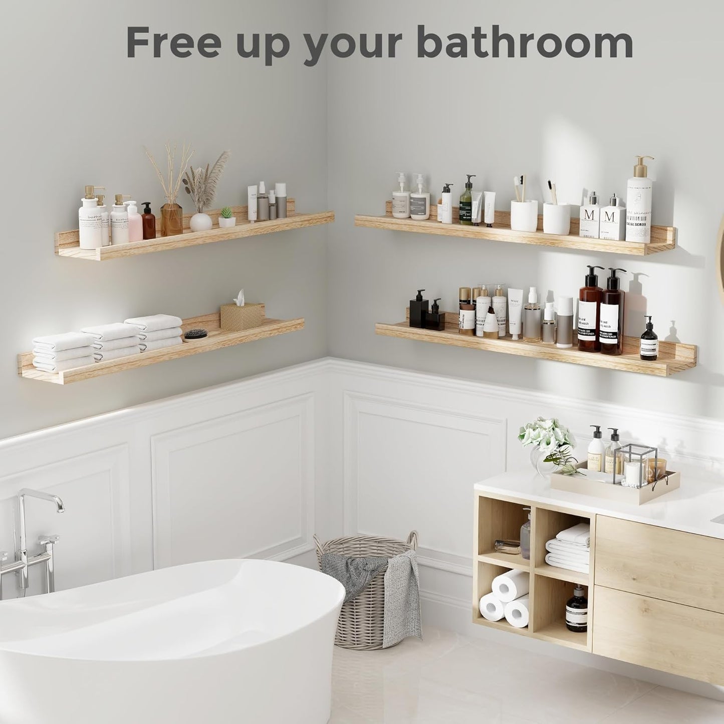 Fun Memories Rustic Wooden Picture Shelves for Wall with Ledge, 36 Inch Floating Shelves with Lip Set of 4, Kids Nursery Book Shelf Photo Shelf, Wall Mounted Display Shelves for Bedroom, Living Room