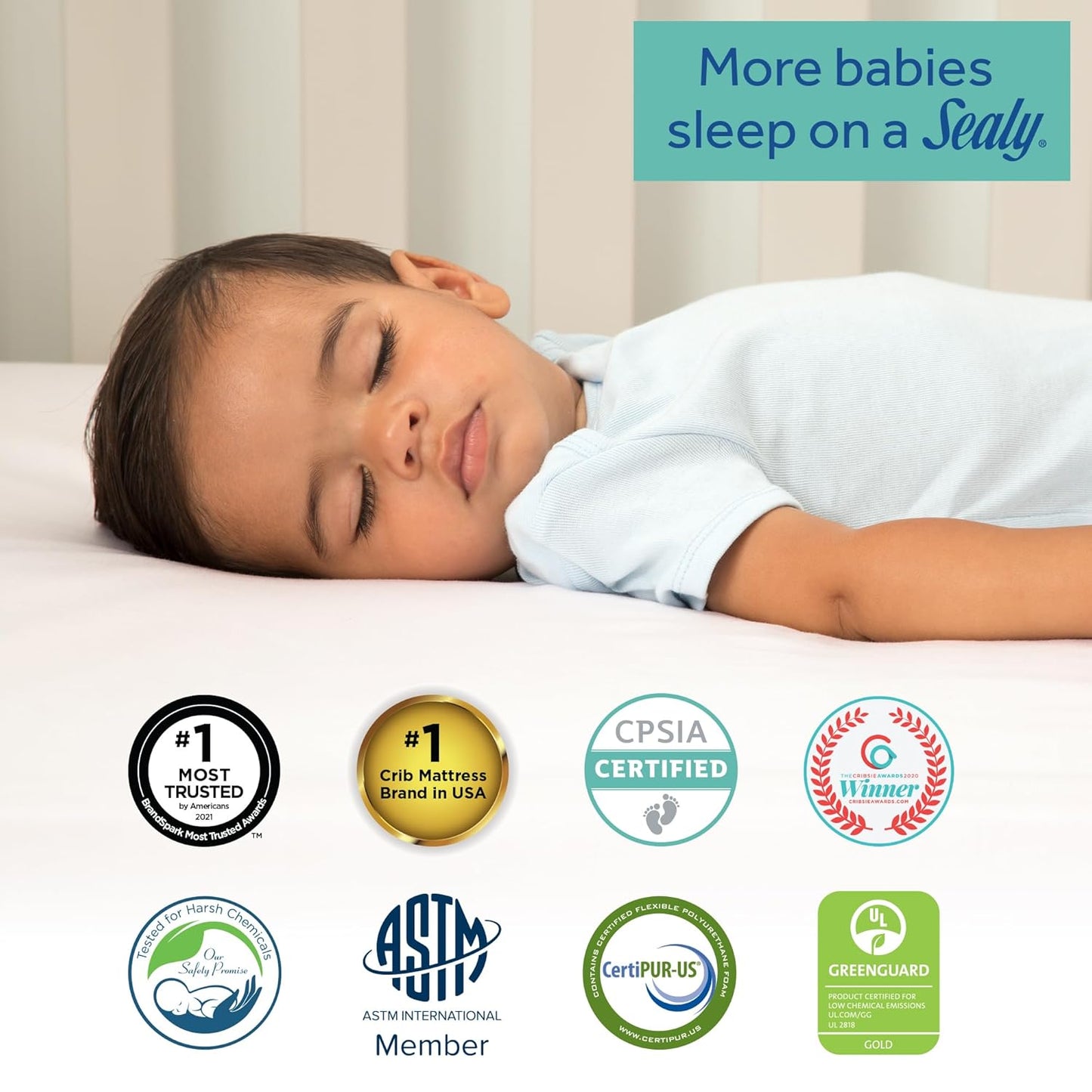 Sealy Baby Orion Antibacterial 2 Stage Breathable Crib Mattress plus Toddler Bed Fit, Lightweight & Waterproof, Non Toxic, GREENGUARD Gold Certified, Safety & Quality Tested, Made in USA, 52x28"