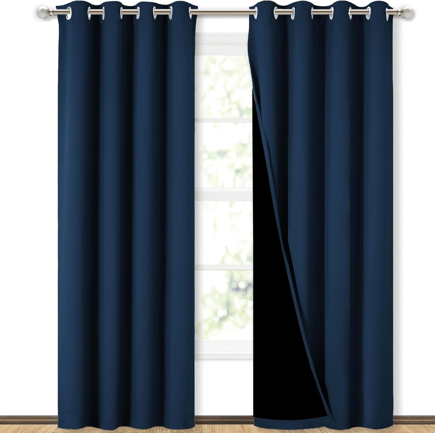 NICETOWN Full Shading Curtains 90" Long 2 Panels Set for Windows, Super Heavy-Duty Black Lined Blackout Curtains for Bedroom, Privacy Assured Window Treatment (Moroccan Blue, Pack of 2, 52" W)