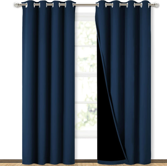 NICETOWN Moroccan Blue Full Shade Curtain Panels, Pair of Energy Smart & Noise Blocking Out Blackout Drapes for Dining Room Window, Thermal Insulated Guest Room Lined Window Dressing, 52 x 84 inch