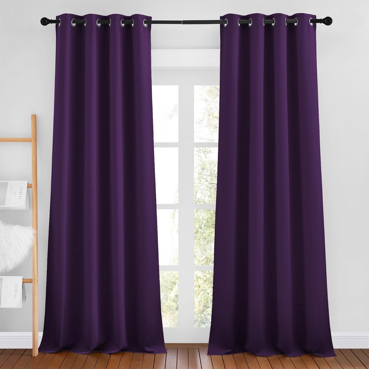 NICETOWN Royal Purple Room Darkening 102 inch Curtains, Grommet Thermal Curtains Weighted Window Treatments for Living Room/Farmhouse, W46 x L102, 2 Panels