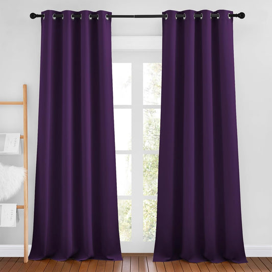 NICETOWN Royal Purple Room Darkening Draperies and Curtains - Home Fashion Energy Saving Grommet Top Room Darkening Drape Panels for Bedroom (Set of 2, 46 by 90 Inch, Royal Purple)