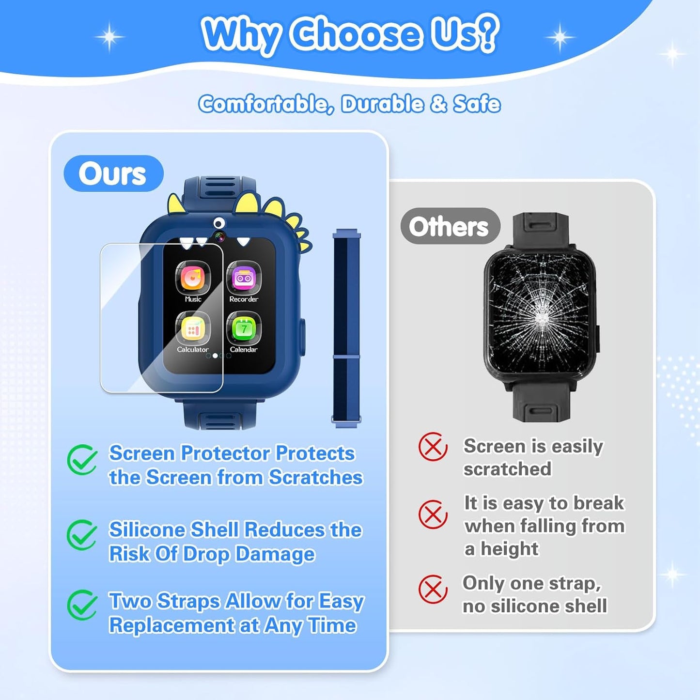 Smart Watch for Kids with 39 Games Touchscreen Camera Video, Music Player, Pedometer, Calculator, Calendar, Stopwatch, Flashlight, Alarm Clock 12/24 hr, Birthday Gifts Toys for Boys Ages 3-12