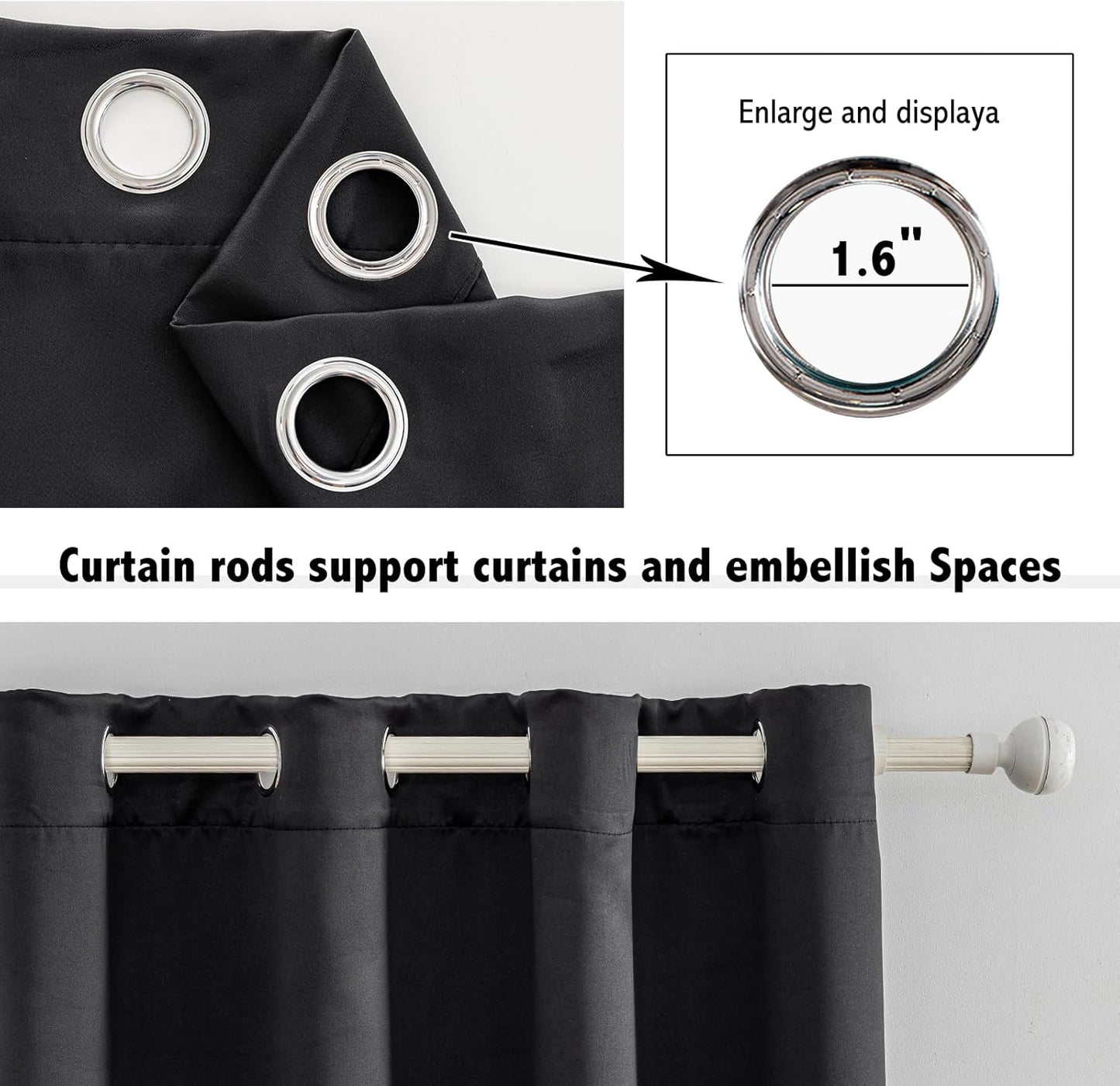 Anytime 100% Blackout Curtain Set, Thermal Insulated & Energy Efficiency Window Draperies for Guest Room, Full Shading Panels for Shift Worker and Light Sleepers（Black, 2 Panels, 52W x 84L）