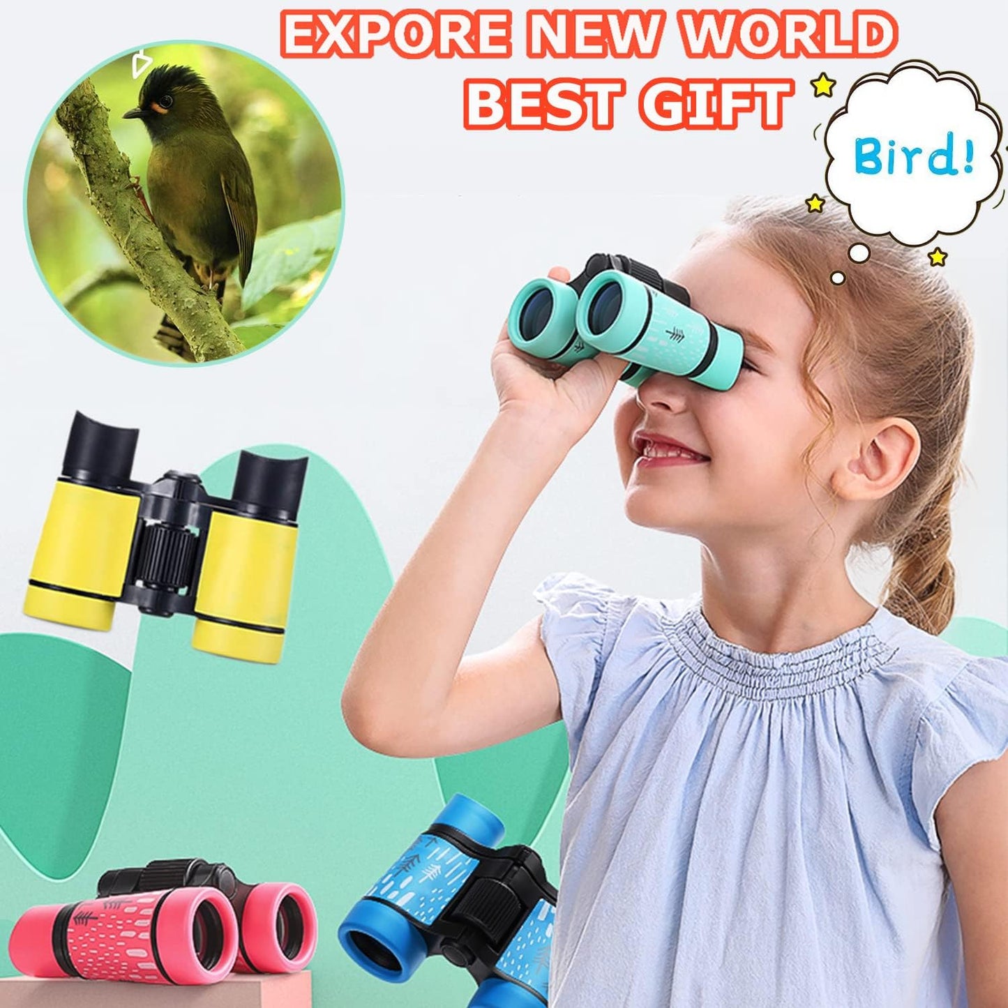 Kids Binoculars Best Gifts for 3-12 Years Boys Girls High-Resolution Optics Shockproof Mini Compact Binocuolar Toys Folding Small Telescope for Bird Watching Camping Outdoor Play