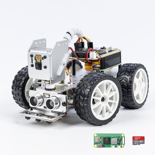 SunFounder PiCar-X AI Video Robot Car Kit with Raspberry Pi Zero 2 W+32G TF Card, ChatGPT-4o Enabled with Video Recognition, Python, Scratch, Camera, Mic, Rechargeable Batterry