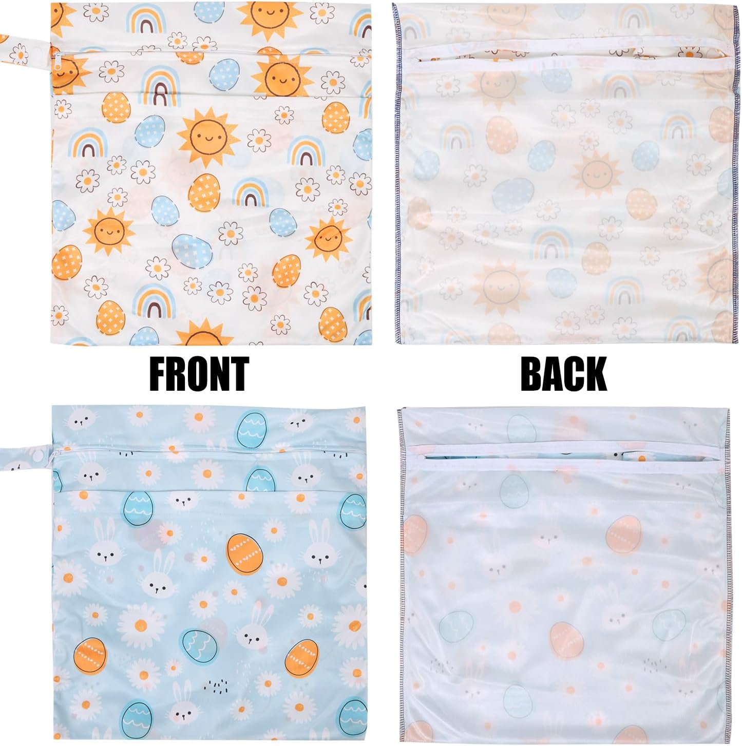 2pcs Cloth Diaper Wet Dry Bags, Waterproof Reusable Wet Bag with 2 Zipper Pockets & Handle, Washable Laundry Bags for Baby Adult Clothes Travel Beach Pool Daycare Yoga Gym Exercise Swimsuits,