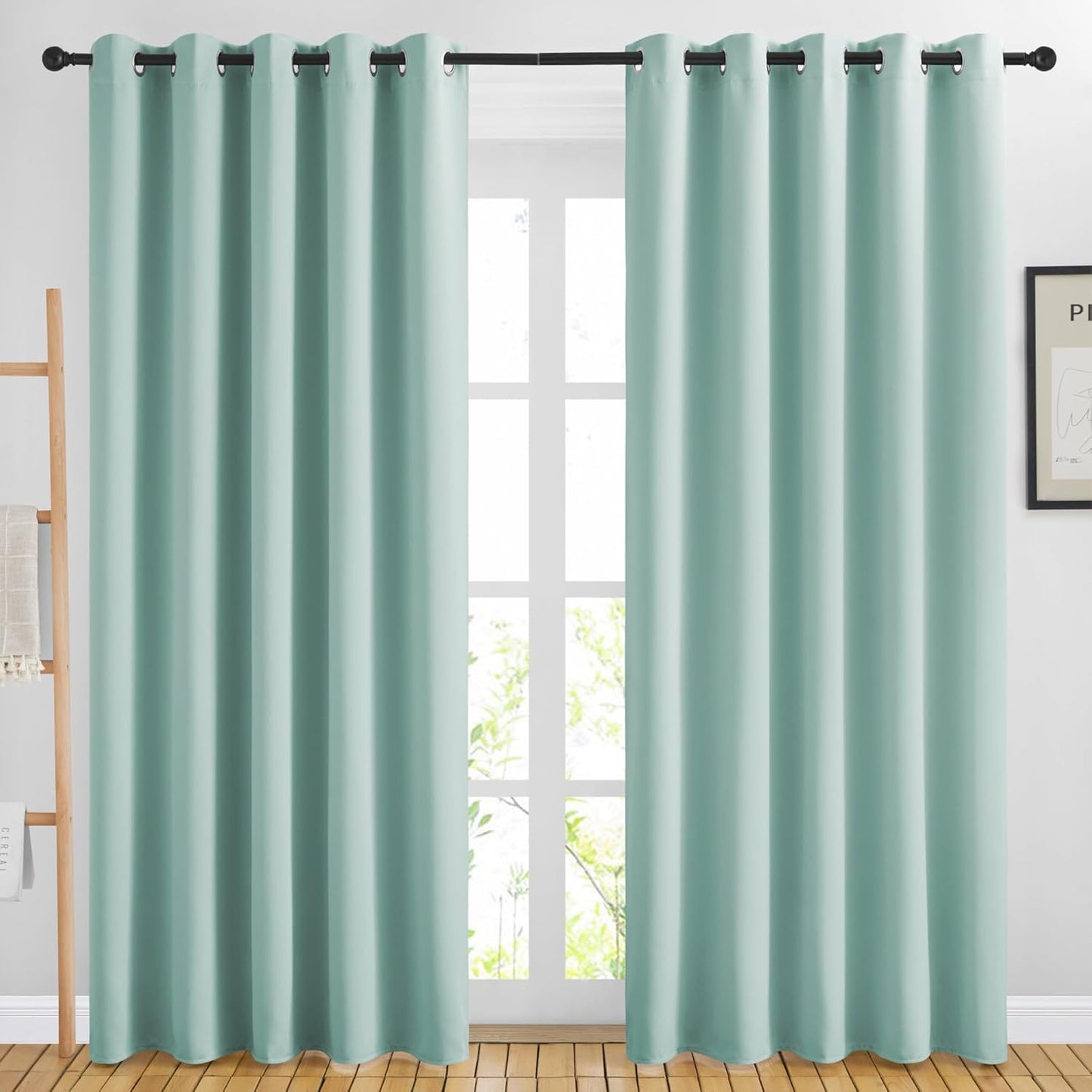 NICETOWN Blackout Curtains for Bedroom - Window Treatment Energy Saving Thermal Insulated Solid Grommet Blackout Drapes for Living Room (Aqua Blue, 1 Pair, 66 by 84-Inch)