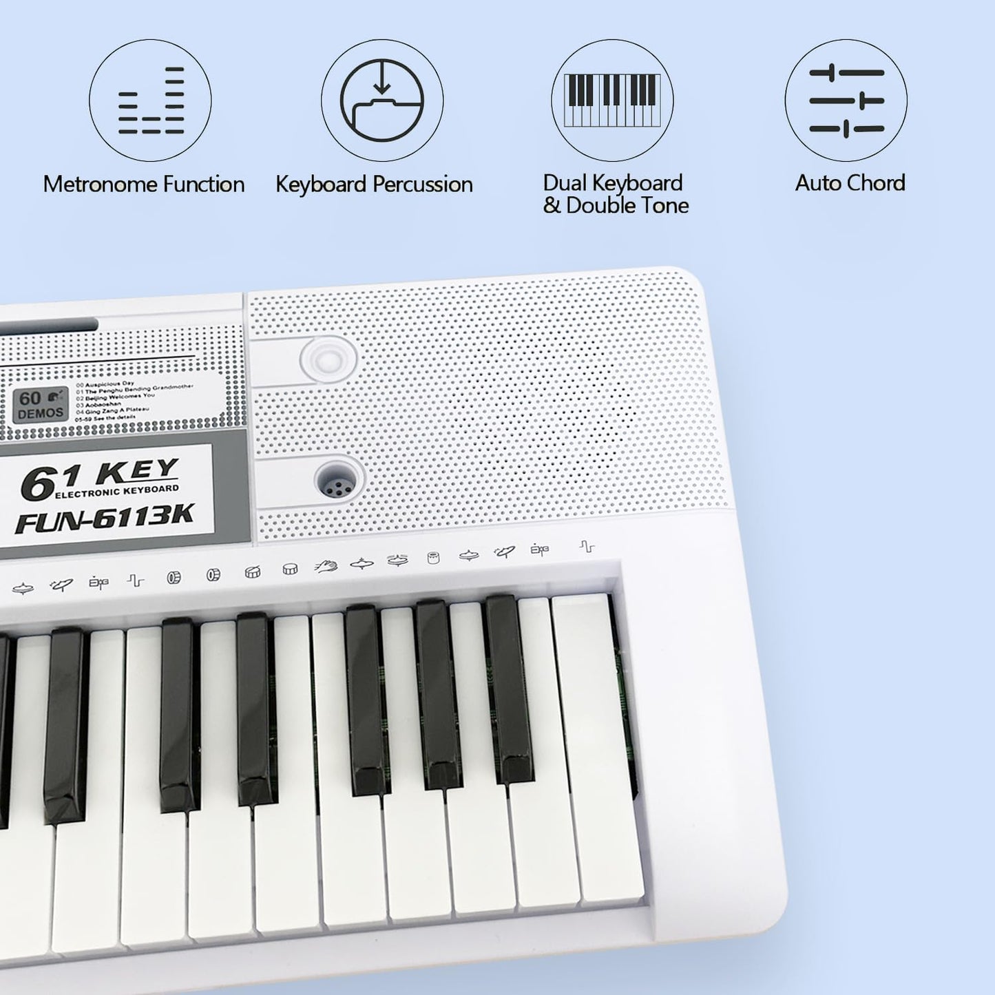 61 Key Electric Piano Keyboard with Lighted Keys, Digital Portable Keyboards with Sheet Music Stand, Mini Music Keyboard Pianos for Beginners Kids Adults, White