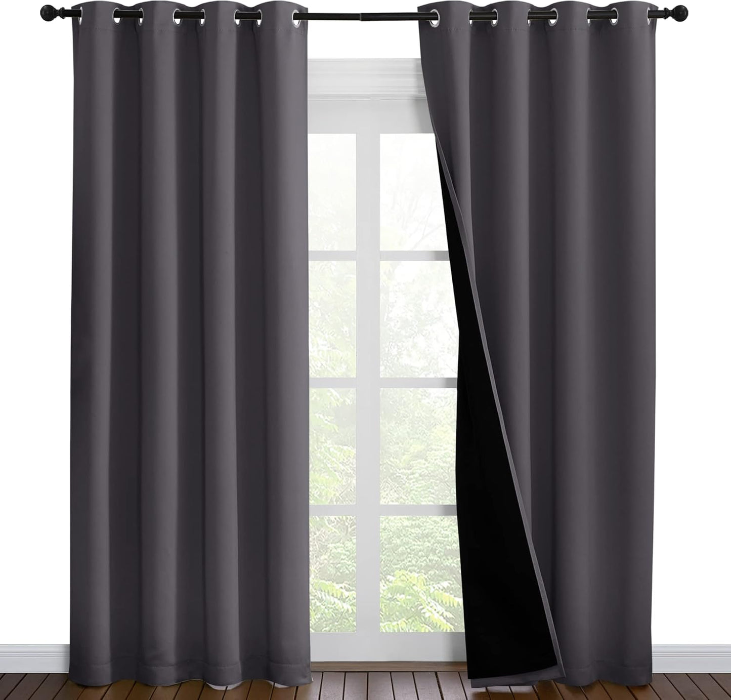 NICETOWN Grey Full Shade Curtain Panels, Pair of Energy Smart & Noise Blocking Out Blackout Drapes for Dining Room Window, Thermal Insulated Guest Room Lined Window Dressing(Gray, 55 x 86 inch)
