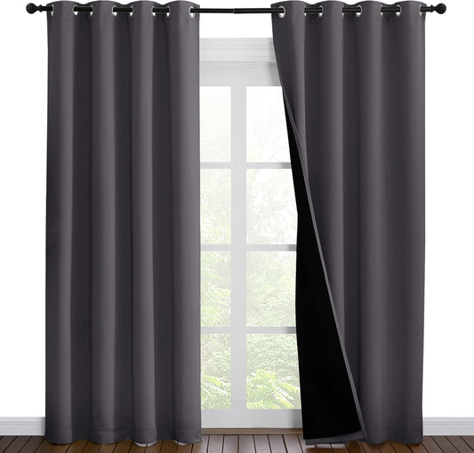 NICETOWN Grey Full Shade Curtain Panels, Pair of Energy Smart & Noise Blocking Out Blackout Drapes for Dining Room Window, Thermal Insulated Guest Room Lined Window Dressing(Gray, 55 x 86 inch)