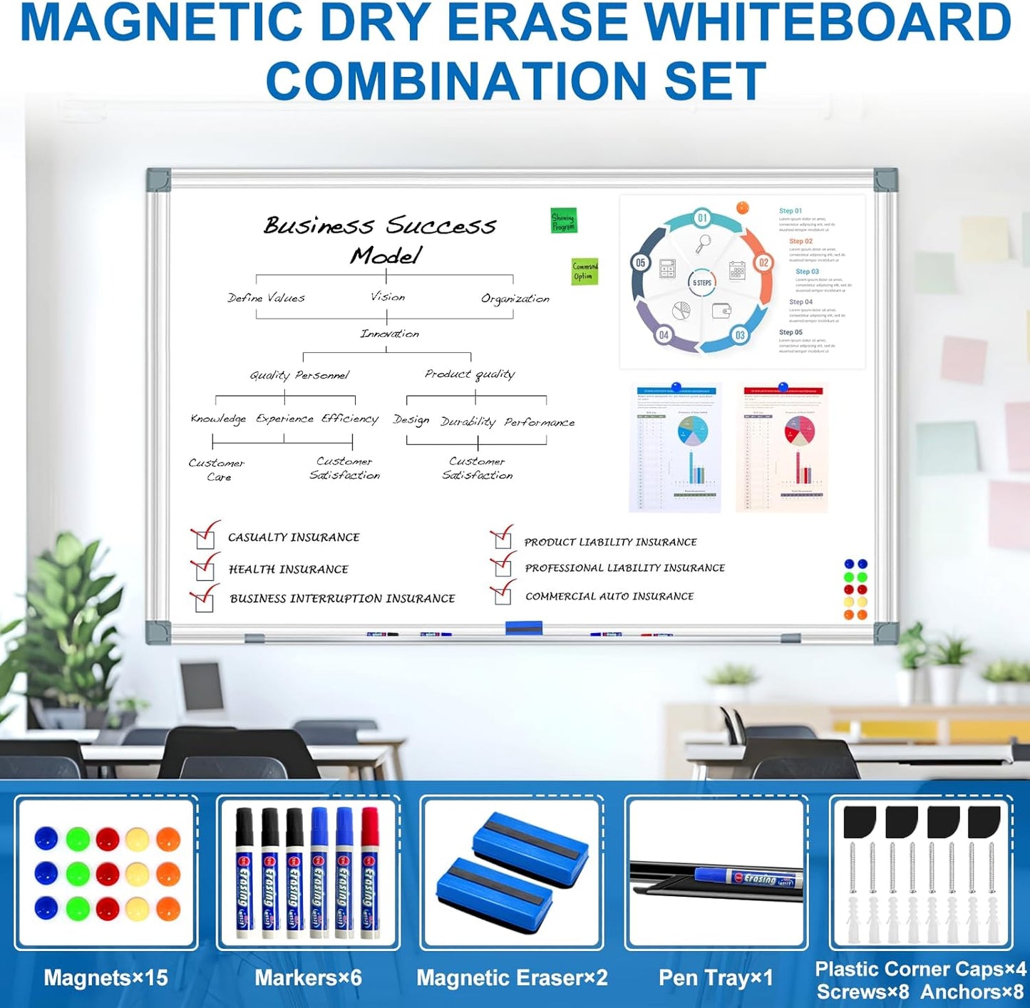 H-Qprobd 6'x4' Large Magnetic White Board Dry Erase Whiteboard with Aluminum Frame, 72"X48" Hanging White Boards for Wall with Long Pen Tray, Presentation Board for Office Classroom Home