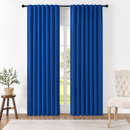 Joydeco Blackout Curtains 108 Inches Long, Thermal Insulated Black Out Curtains 2 Panels Set, Room Darkening Drapes for Living Room Window Rod Pocket Back Tab (W52 x L108 Inch, Royal Blue)