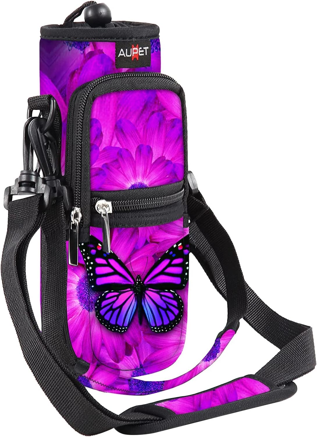 AUPET Water Bottle Sling Bag Sleeve Holder Carrier 25/32/40/64 oz,Insulated Crossbody Water Bottle Case Cover with Strap and Pockets for Men/Women Walking Hiking