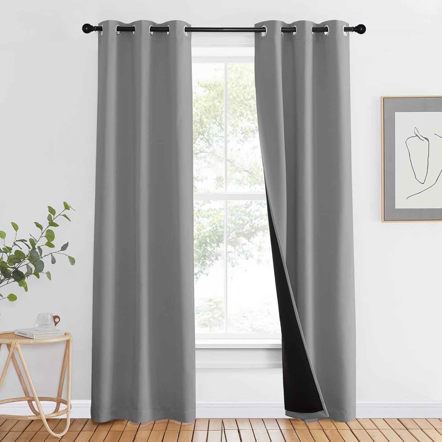 NICETOWN Full Shade Curtain Panels, Pair of Energy Smart & Noise Blocking Out Blackout Drapes for Dining Room Window, Thermal Insulated Guest Room Lined Window Dressing(Silver Grey, 37 x 80 inch)
