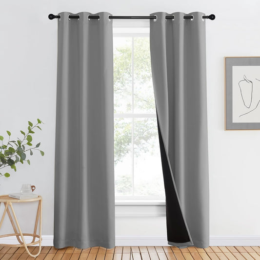 NICETOWN Full Shade Curtain Panels, Pair of Energy Smart & Noise Blocking Out Blackout Drapes for Dining Room Window, Thermal Insulated Guest Room Lined Window Dressing(Silver Grey, 37 x 80 inch)