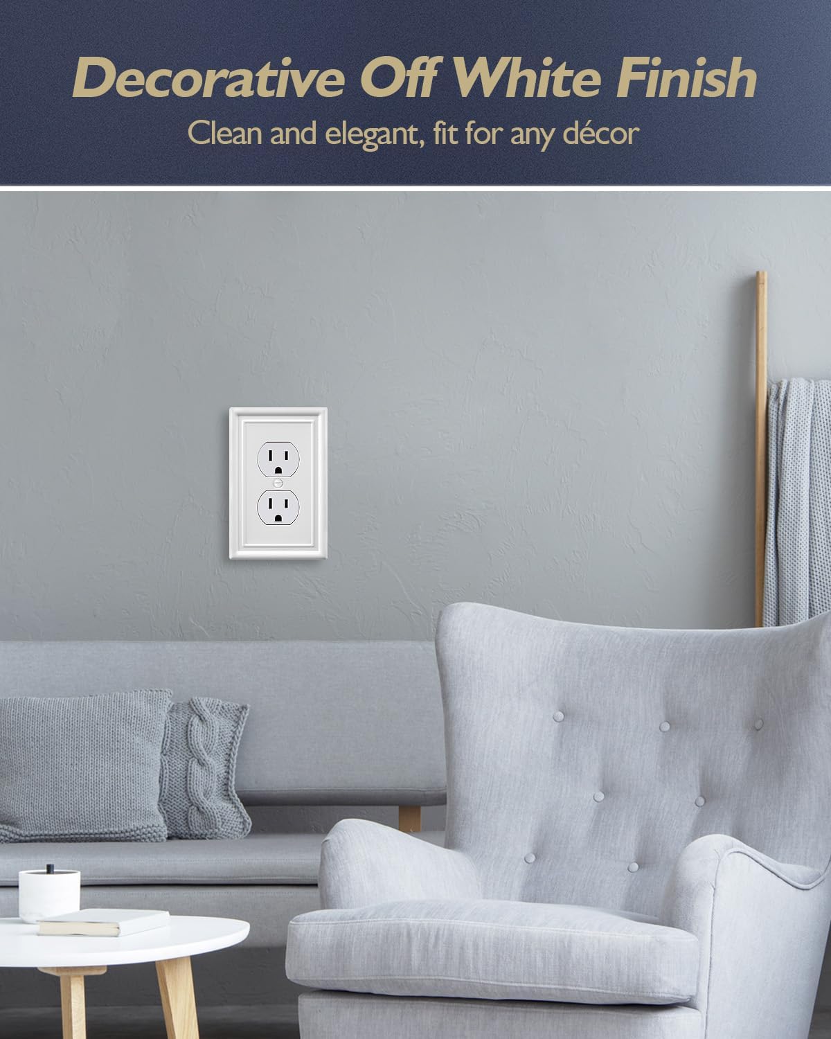 4-Pack Duplex Outlet Covers, Off White Electrical Outlet Cover Plate, Metal Wall Plate for Receptacle, Light Switch, 3.15''*4.88'', Midsize