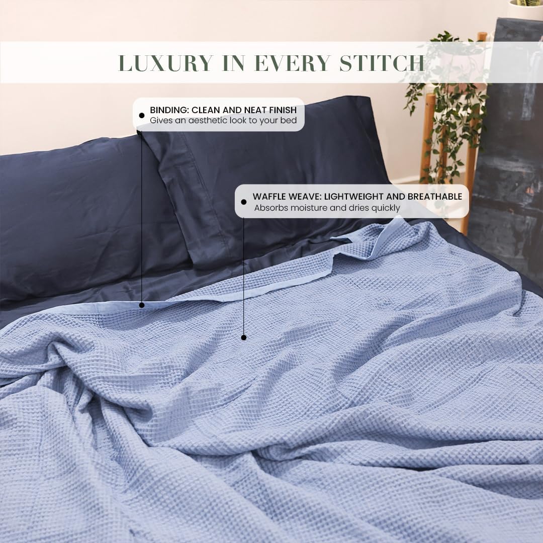 Salt Earth GOTS Certified 100% Organic Cotton Throw Blanket, 55" X 60" Waffle Blankets & Throws for Bed, Throw Blanket for Couch, Modern & Cozy Blanket, All Season, Comfy Soft Blanket (Powder Blue)