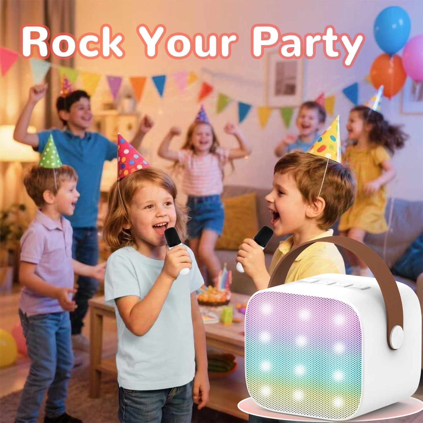 Mini Karaoke Machine for Kids Teen Adults - Toddler Toys Birthday Gift for Girls Ages 3-12, Portable Bluetooth Speaker Set with 2 Wireless Microphones fits Family Fun Home Party Outdoor Camping,White