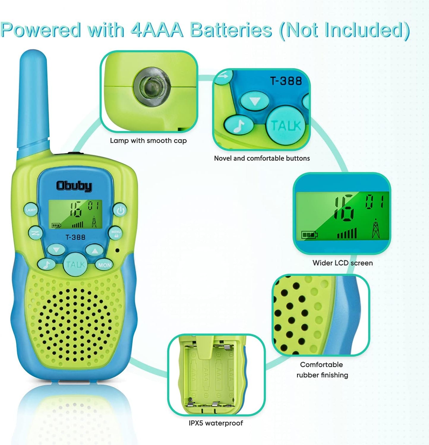 Obuby Toys for 3-12 Year Old Boys Walkie Talkies for Kids 22 Channels 2 Way Radio Gifts Toys with Backlit LCD Flashlight 3 KMs Range Gift Toys for Age 3 up Boy and Girls to Outside , Hiking, Camping