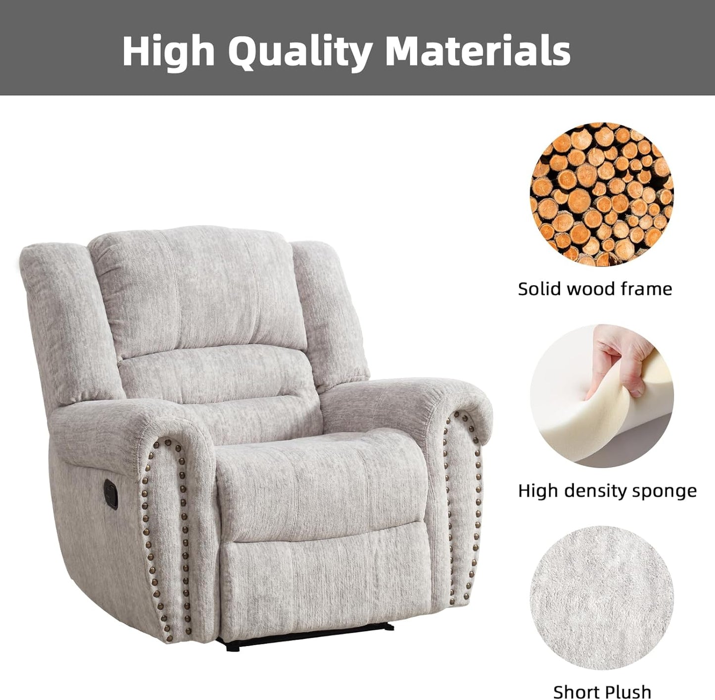 CANMOV Manual Recliner Chair Set of 2, Classic and Traditional Manual Recliner Chair with Comfortable Arms and Back Single Sofa for Living Room, White Grey