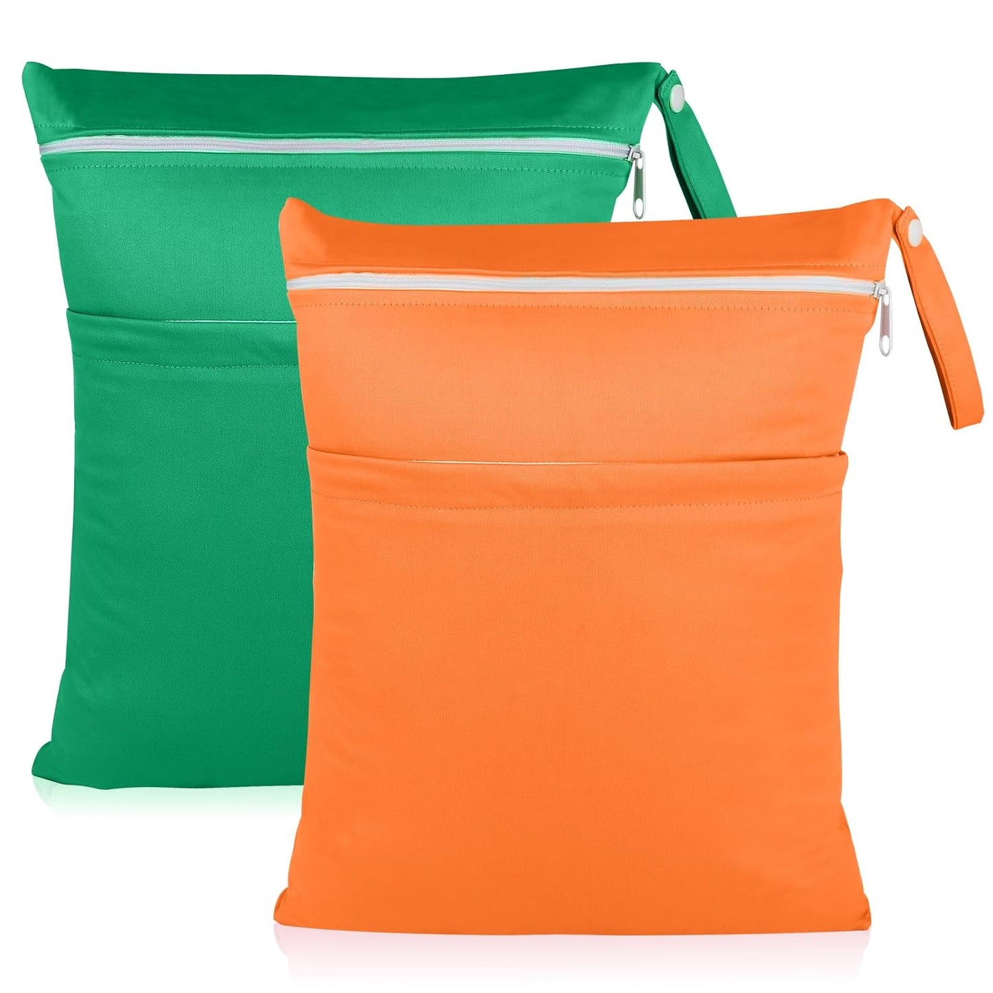 Angel Love 2 Pack Baby Cloth Diaper Wet/Dry Bags with Two Zippered Pockets, Travel, Beach, Pool, Gym Bag for Swimsuits or Wet Clothes, Waterproof Washable Reusable, P0204