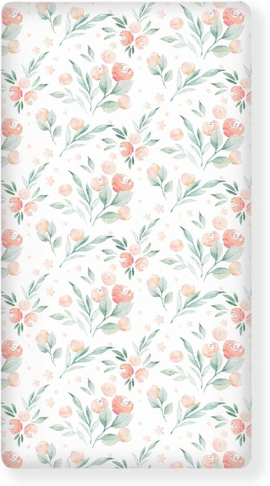 Floral Botanical Pattern Fitted Crib Sheet Pink Flower Baby Crib Sheet Fit Standard Crib and Toddler Mattress,Crib Mattress Sheets for Boys Girls 28"x52"