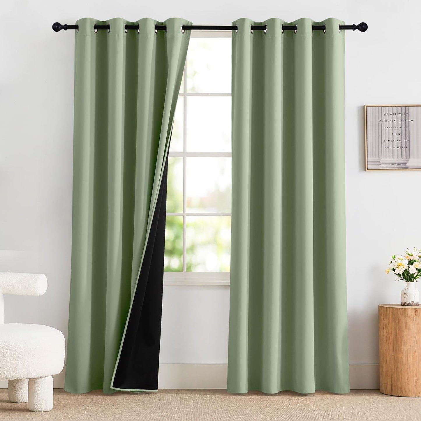 NICETOWN 100% Blackout Olive Green Curtains for Bedroom, Thermal Insulated Window Curtains 96 Inch Length 2 Panels Set, Grommet Top Drapes for Living Room, 52" W x 96" L