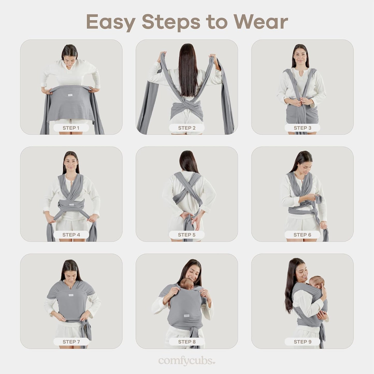 Comfy Cubs Baby Wrap Carrier - Soft & Secure Fit Cotton Blend Baby Carrier Newborn to Toddler - Hands-Free & Lightweight Infant Wrap - Adjustable, One Size Fits All Toddler Sling - Cedar