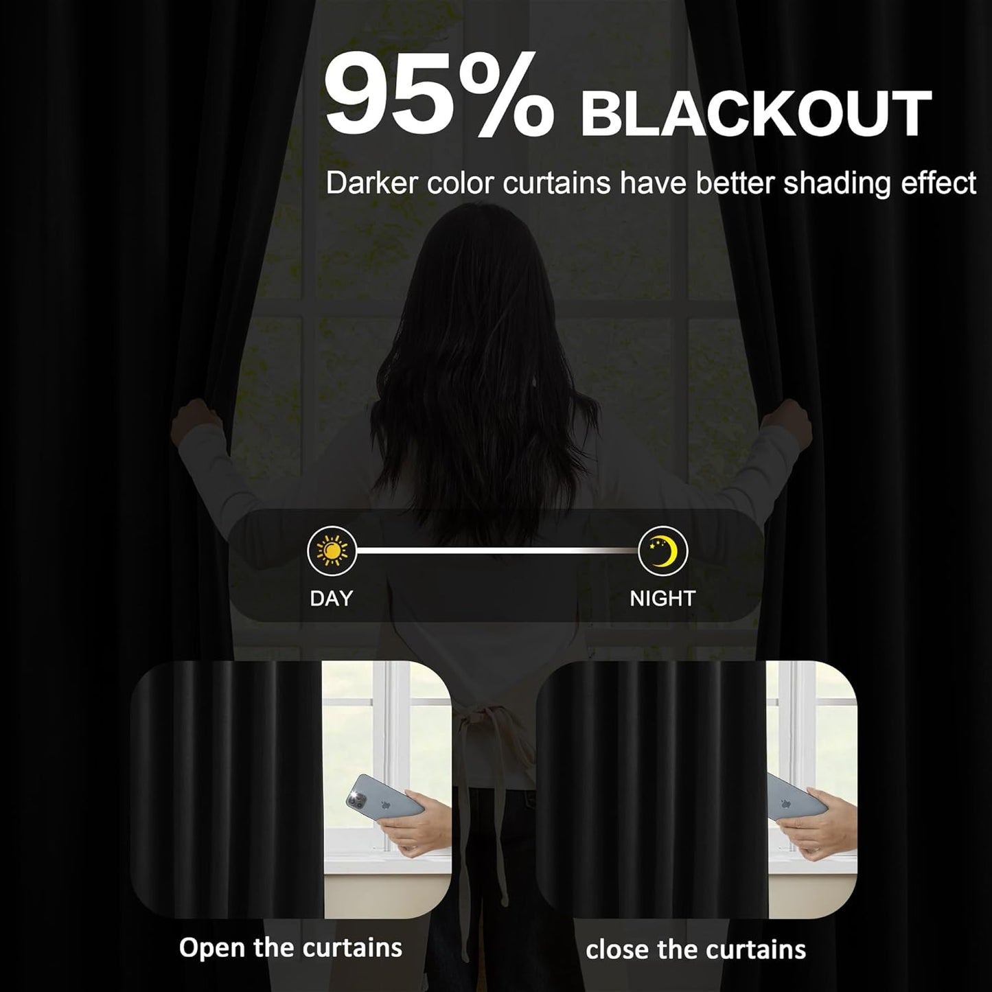 Black Blackout Curtains 132 Inches Long for Living Room Patio Door 2 Panels Set Room Darkening Pinch Pleated Extra Long Polyester Pinched Curtains Thermal Insulated Drapes 11 Ft Tall 40 Wide