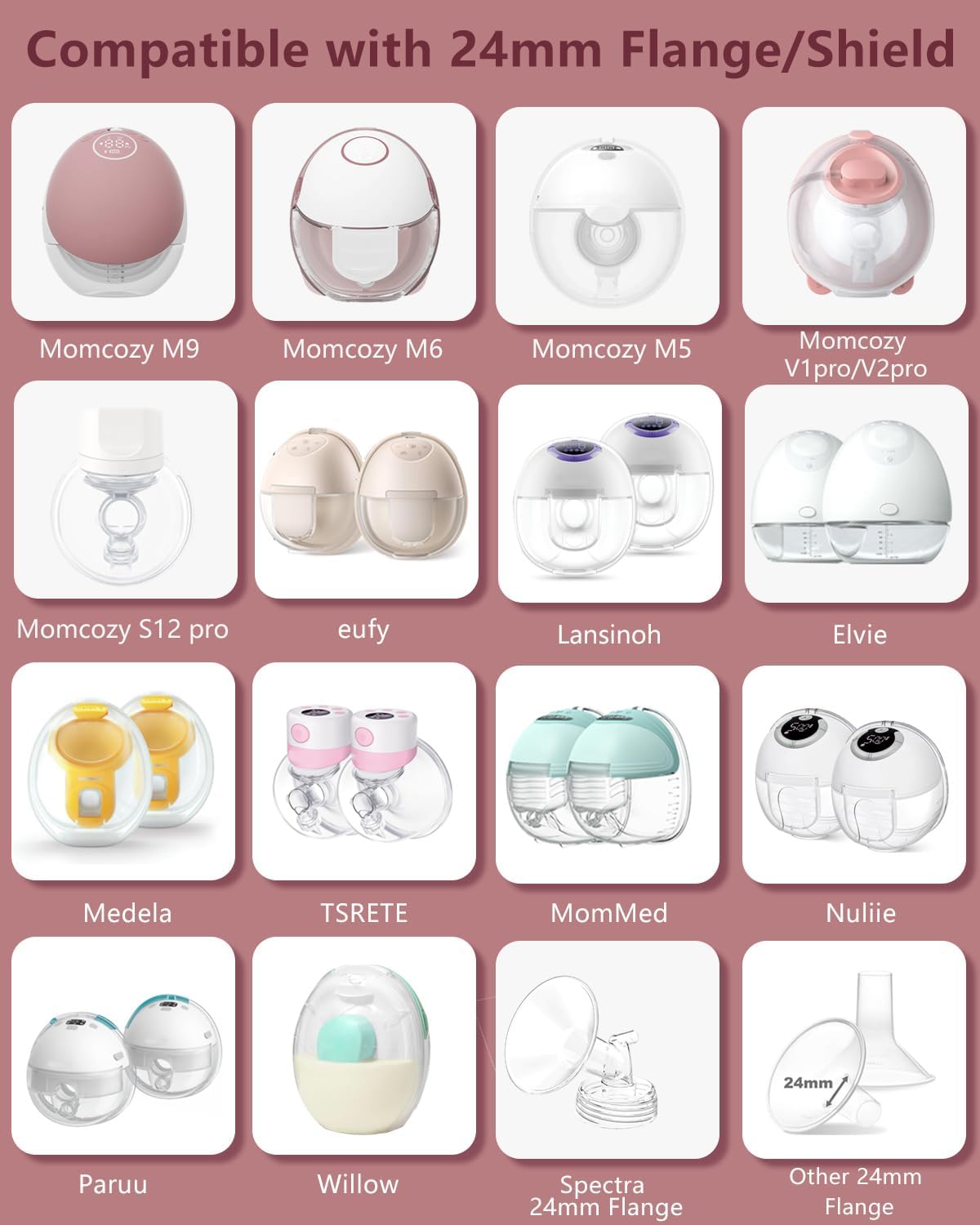 4Pcs Flange Insert 14mm Compatible with Momcozy M5/M9/M6/V2 Pro/V2 pro/S12 Pro/S9 Pro/Spectra/Medela/eufy/Elvie/Lansinoh/Paruu P10 Breast Pump,and Most 24mm Shields