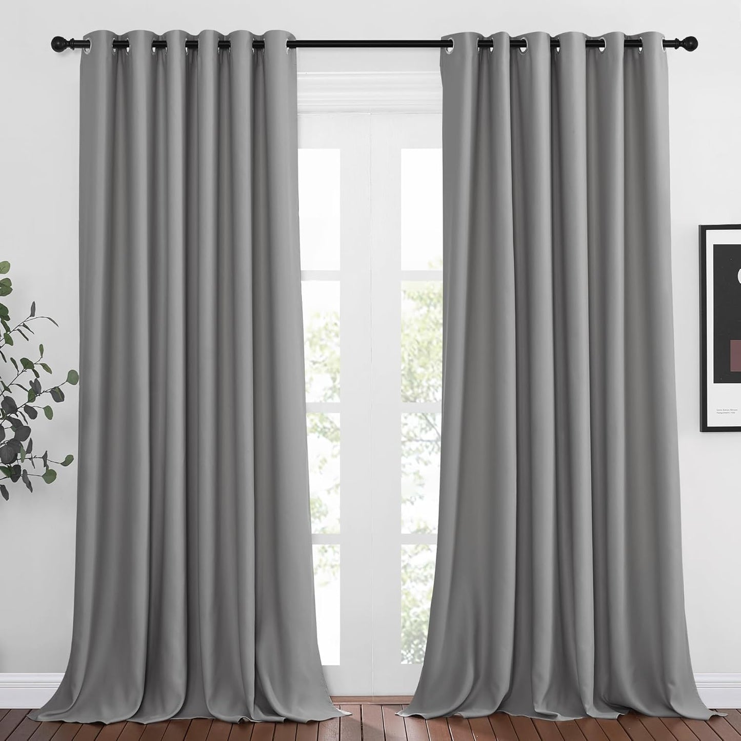 NICETOWN Light Reducing Grommet Curtains - Triple Woven Textured Soft Curtain Panels for Living Room Window Treatment Drapes for Sliding Door (W80 x L108, Silver Grey, 2 Pieces)