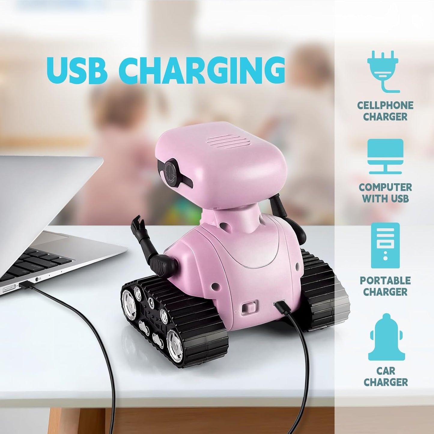 Emo Robot - Rechargeable Kids RC Robot, Auto-Demonstration, Age 3+ - Pink