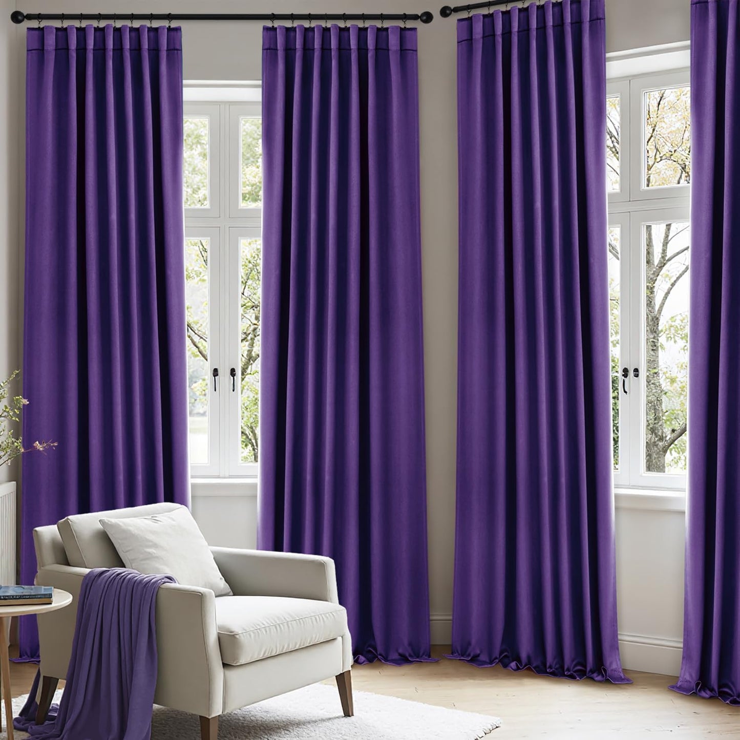 ANRODUO Back Tab Blackout Curtains for Bedroom Living Room, Rod Pocket Pinch Pleated Thermal Insulated Room Darkening Curtains 72 Inches Long 2 Panels, Purple, 42 x 72 Inch