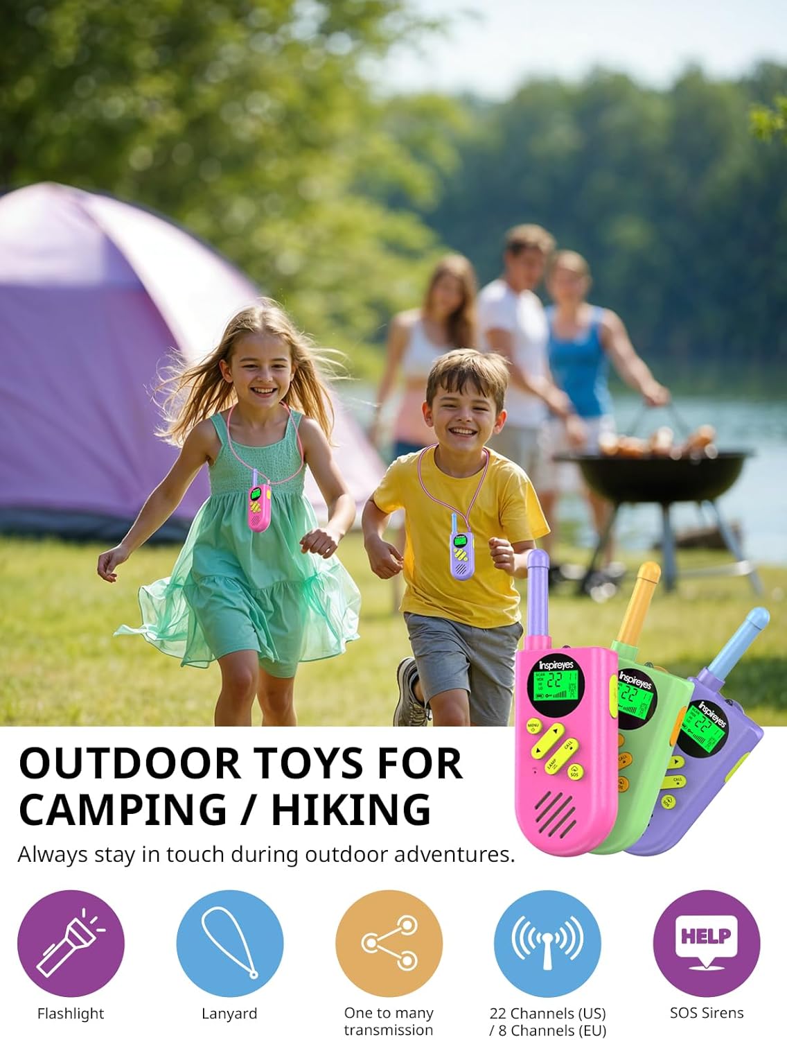 Walkie Talkies for Kids Rechargeable,Toys for Boys and Girls Ages 3-12, 3 Pack Long Range 2-Way Radios, Birthday Gifts,Christmas Stockings, Outdoor Play, Family Games, Hiking Camping Gear