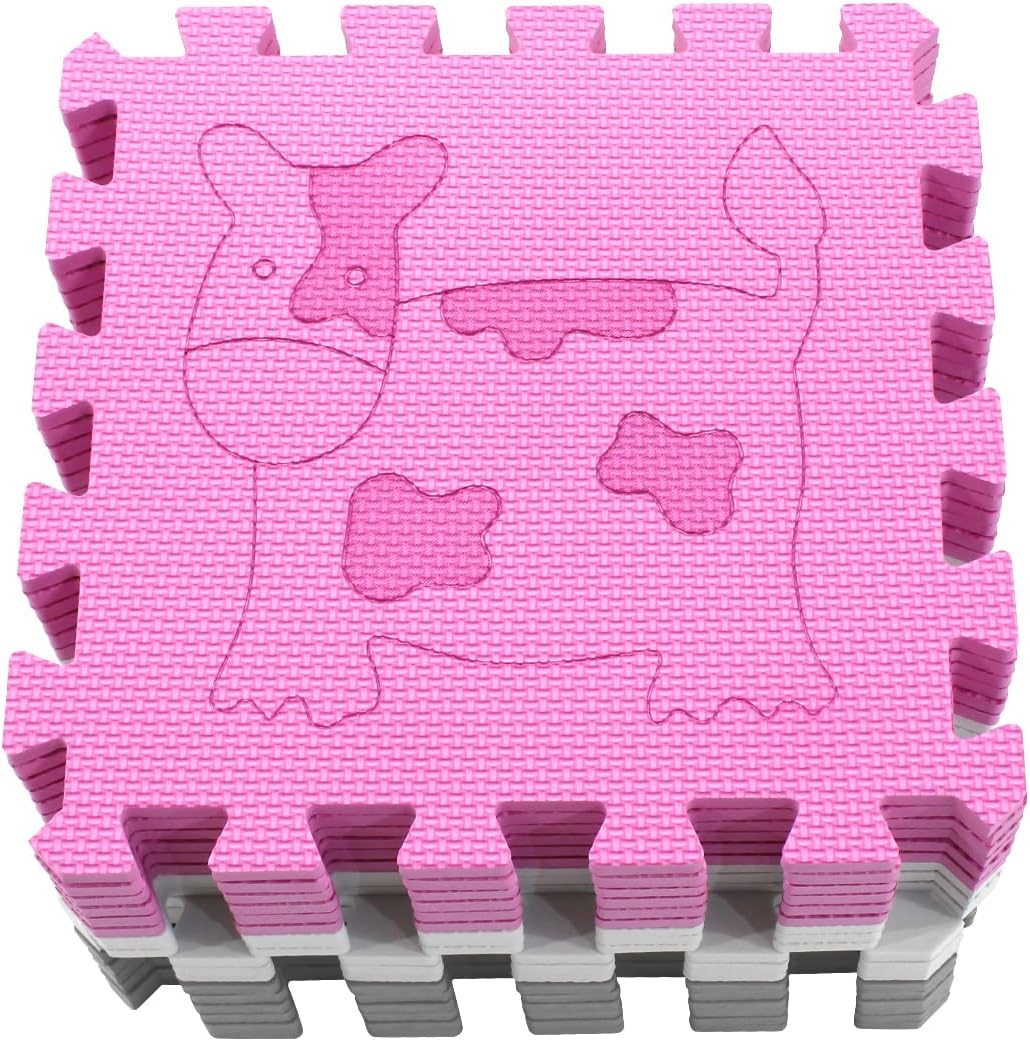 qqpp EVA 18 Tiles Baby Play Mat for Playing, Interlocking Foam Floor Mats for Tummy Time & Crawling, Puzzle Flooring Tiles with Animals Laser Pattern for Kids. QL-11(ACL) b18N