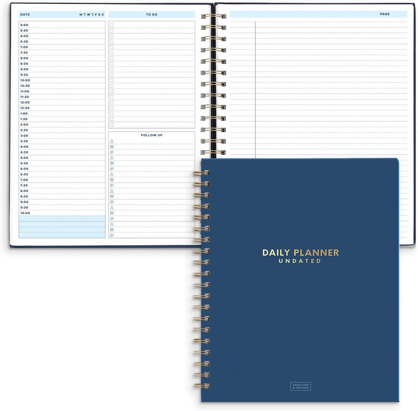 S&O Undated Daily Planner for Organization, Spiral Logbook with Hourly Schedule, Everyday Workbook Undated Diary- Routine To Do List Journal, Work Calendar Organizer Notebook, 200 Pages, 9” x 10.75”