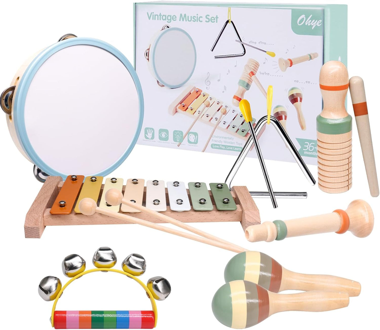 Baby Musical Instruments Set-Montessori Wooden 36 Month Old Baby Musical Toys ,3 4 5 Year Old Baby Girls Boys Birthday Gifts