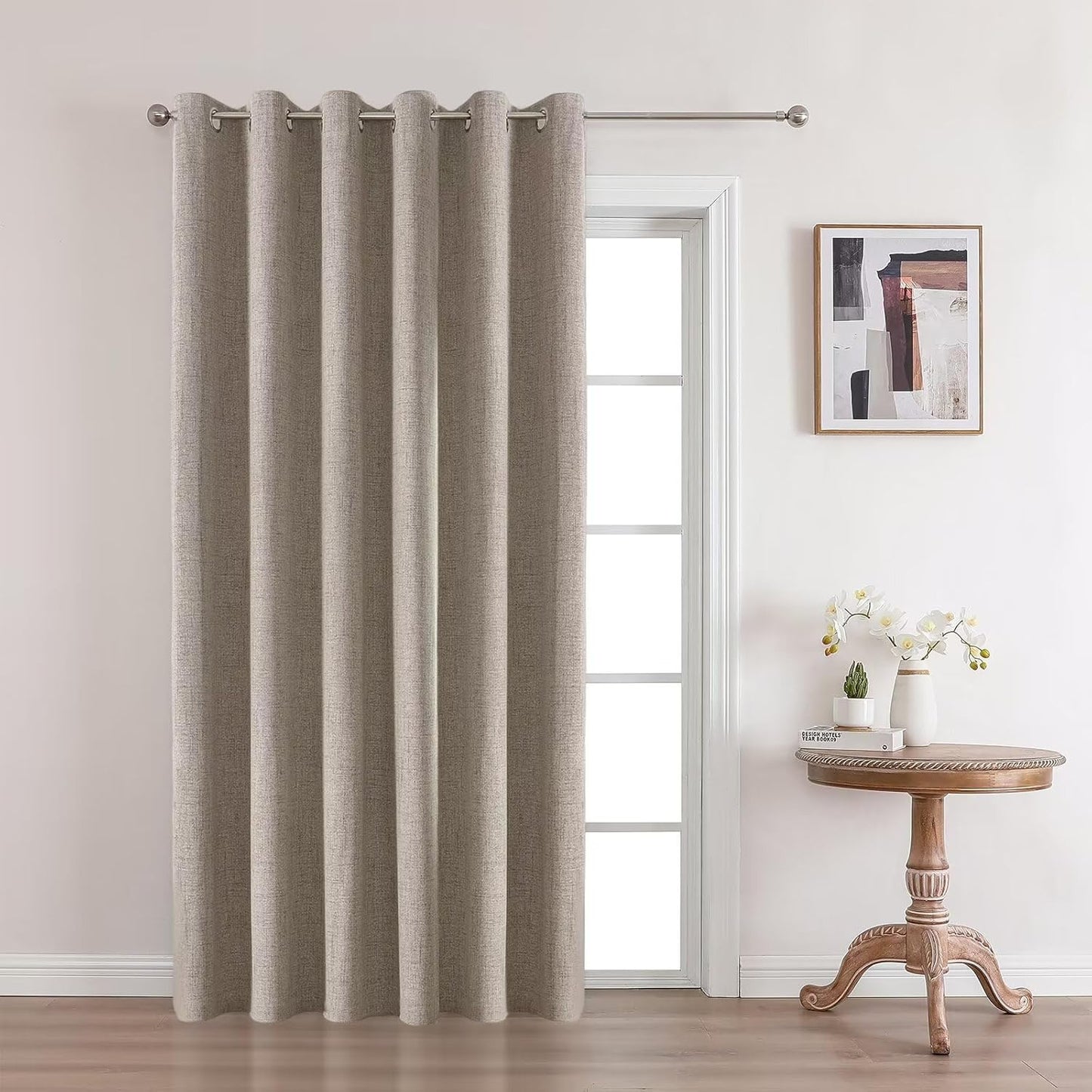 Joydeco Linen Blackout Room Divider Curtains, Extra Wide Sliding Door Drapes Living Room Curtains, 1 Panel 100W x 96L Inch Patio Door Drapes for Room Privacy
