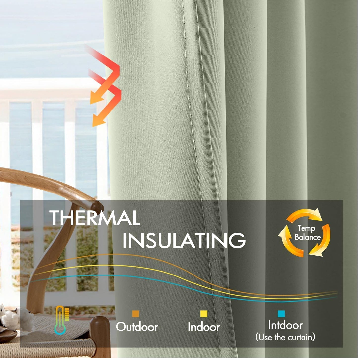 ANRODUO Sage Green Room Darkening Curtains 63 Inches Long Thermal Insulated Window Treatment Panels Back Tab Rod Pocket Blackout Green Curtains for Bedroom Living Room