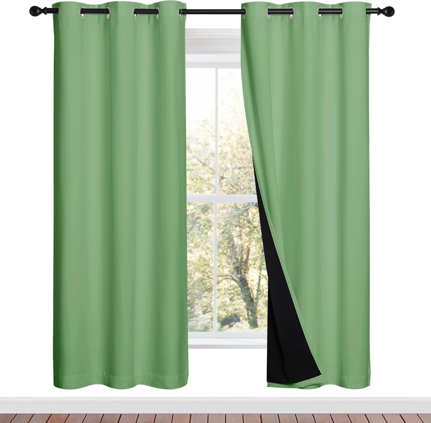 NICETOWN Full Shade Curtain Panels, 37" Wide x 70" Long, Forest Green, Pair of Thermal Insulated & Energy Efficiency Blackout Drapes for Living Room, Lined Silky Performance Window Dressing
