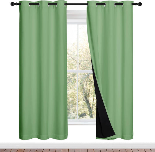 NICETOWN Full Shade Curtain Panels, 37" Wide x 70" Long, Forest Green, Pair of Thermal Insulated & Energy Efficiency Blackout Drapes for Living Room, Lined Silky Performance Window Dressing