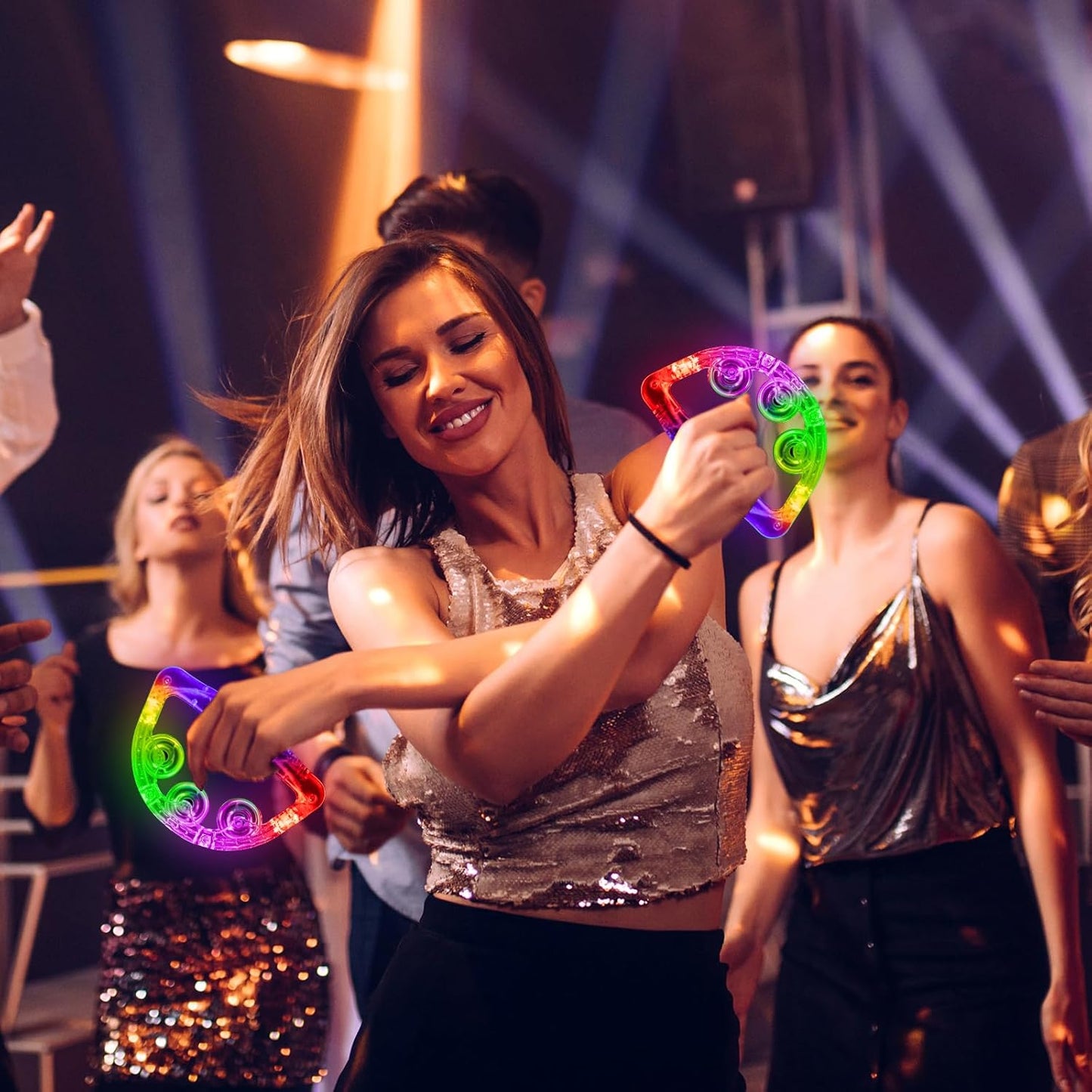 Aywewii LED Tambourine, Light Up Toys Handheld Musical Flashing Tamborine Sensory Toys Autism Toys Party Supplies for Birthday Anniversaries Gifts for Kids Adults Teens (6 Pack)