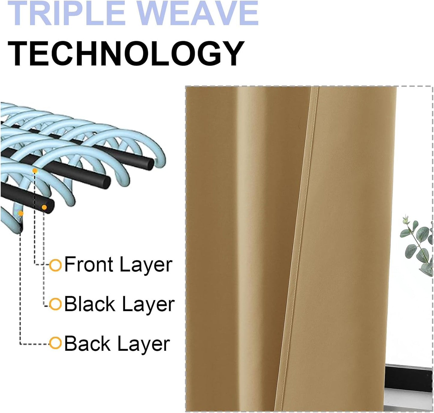 Simplebrand Ava Gold Blackout Curtains for Bedroom, 72 Inch Length 2 Panels Set, Thermal Insulated Privacy Rod Pocket Curtains for French Door, W40 x L72 Inch