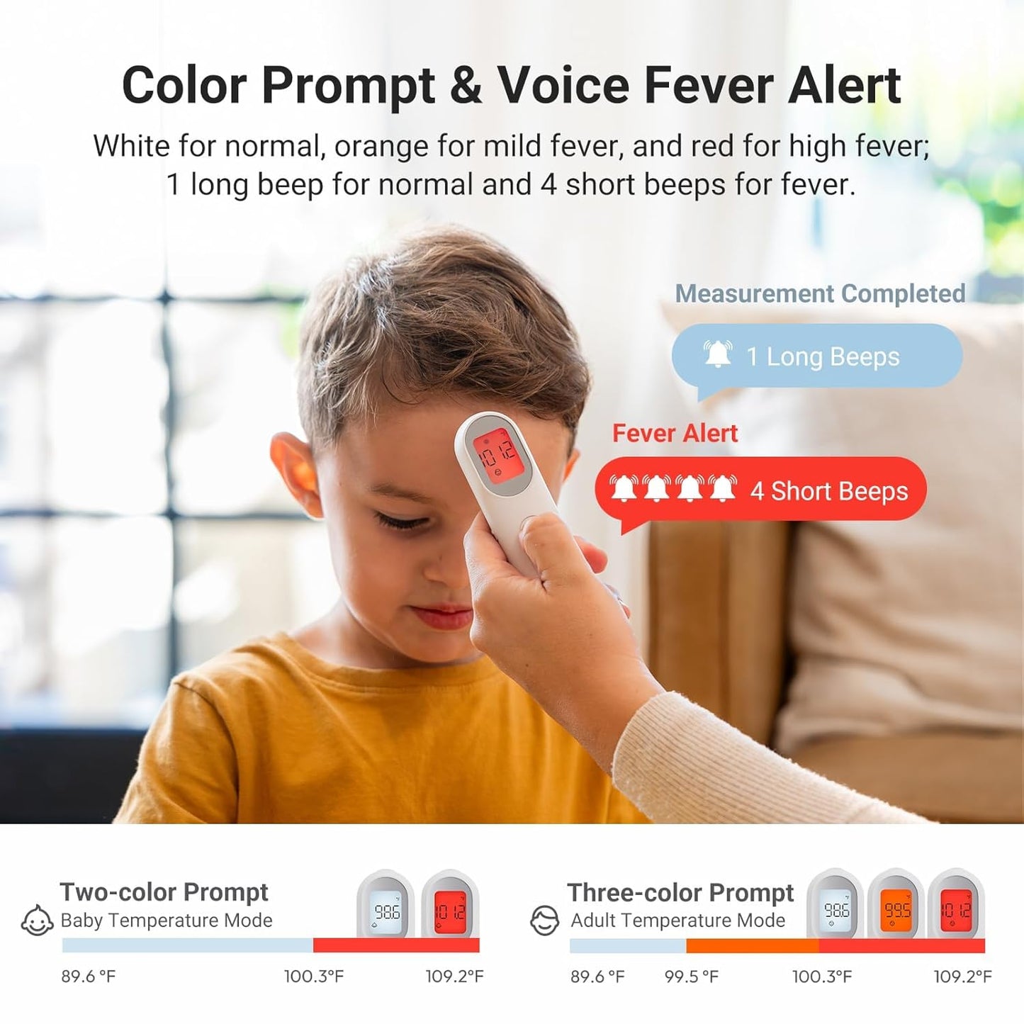 iHealth Infrared Digital Thermometer for Adults and Kids, Baby Thermometer with 3-in-1 Mode & 3-Color Prompt, Fever Alarm & Silent Mode, Forehead & Object Detection, 40 Memory Storages, PT9L, White