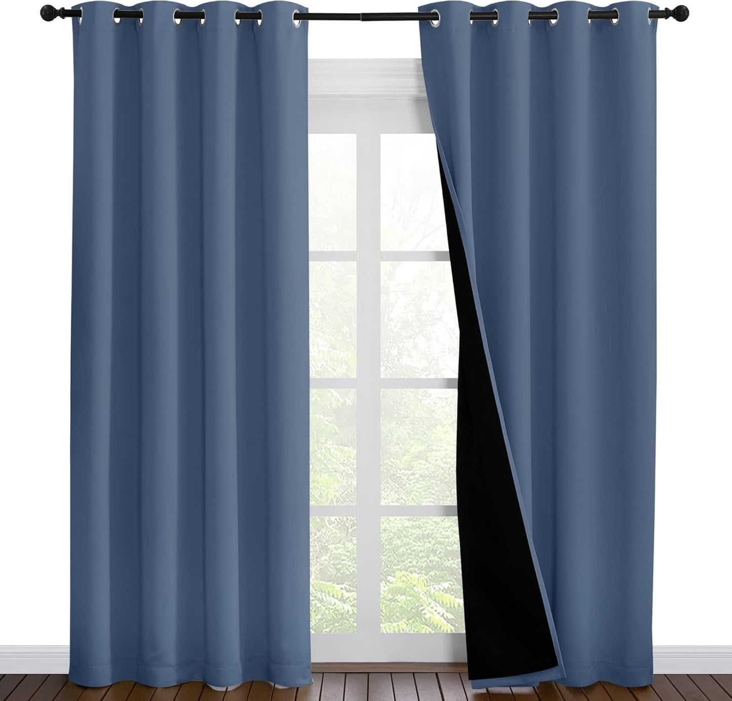 NICETOWN 100% Blackout Curtains 86 inches Long, Pair of Energy Smart & Noise Blocking Out Drapes for Baby Room Window, Thermal Insulated Guest Room Lined Window Dressing (Stone Blue, 55 inches Wide)