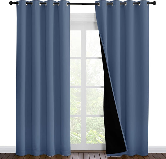 NICETOWN 100% Blackout Curtains 86 inches Long, Pair of Energy Smart & Noise Blocking Out Drapes for Baby Room Window, Thermal Insulated Guest Room Lined Window Dressing (Stone Blue, 55 inches Wide)